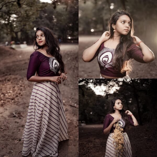 Myilpeeli Lines Pattu Pavada Unstitched. - Image 6
