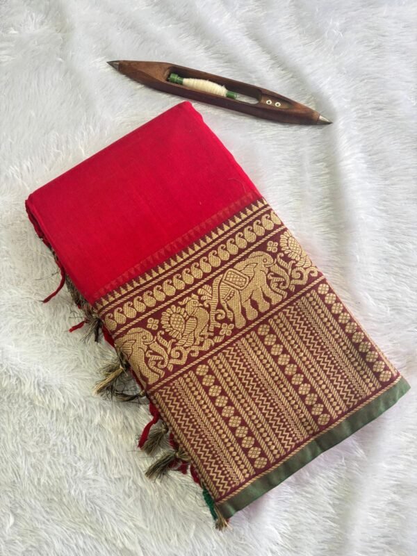 Big border tomotto colour cotton saree - Image 2