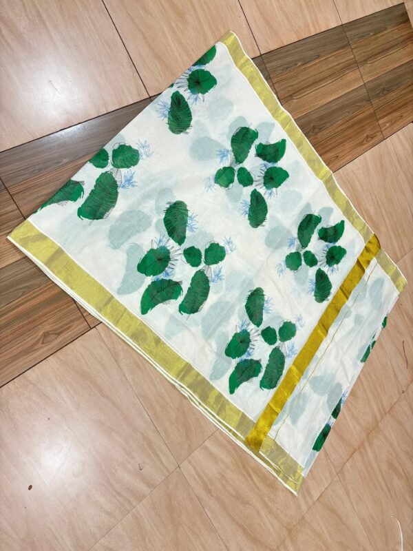 Green Leaf Kerala Cotton Saree - Image 6