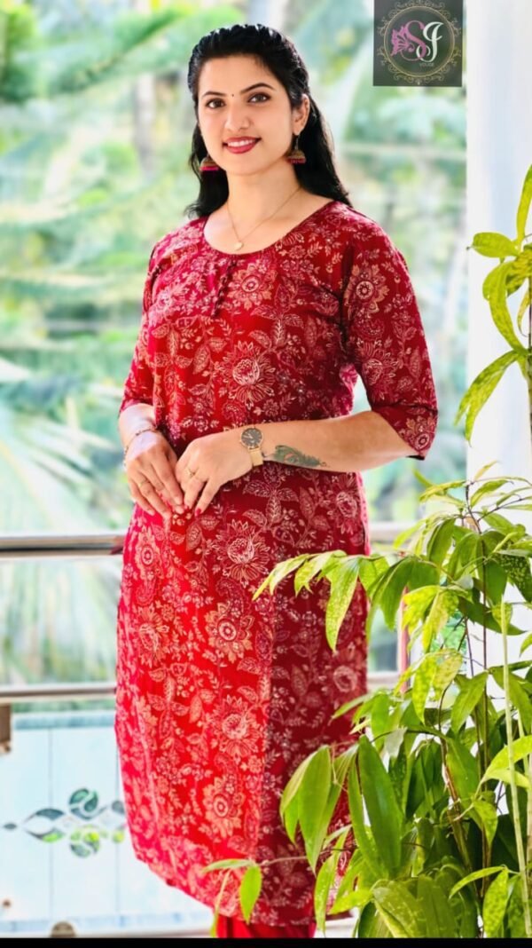 Vatika Cotton Mix  Golden Print Slit Kurti  &  Plain Pant - Image 2