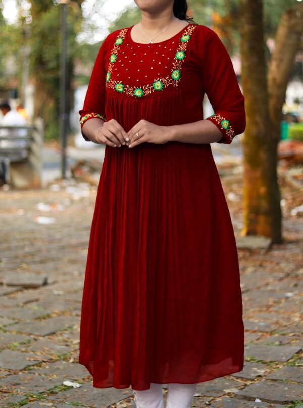 High Quality Embroidery Handwork Georgette Kurti