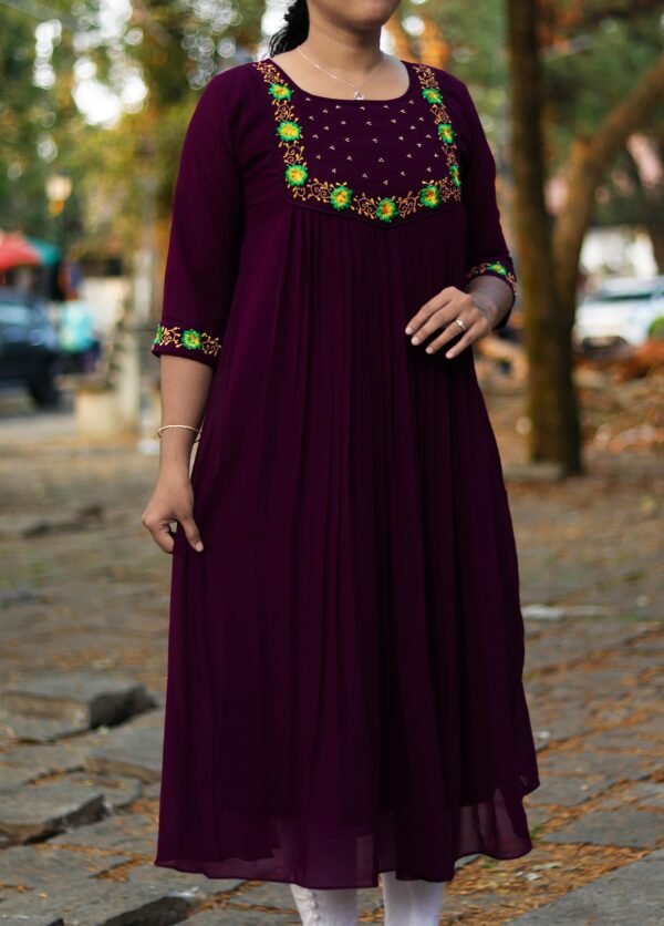 High Quality Embroidery Handwork Georgette Kurti - Image 5