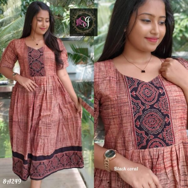 Khadhi Cotton Frock Kurti with Ajrak Cotton Patch Work Design - Image 2