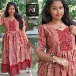 Khadhi Cotton Frock Kurti with Ajrak Cotton Patch Work Design