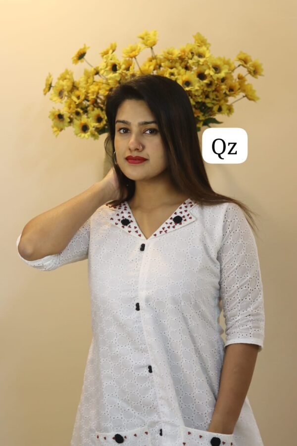 Launching Hacoba Top with Handwork on Neck and Pockets - Image 2