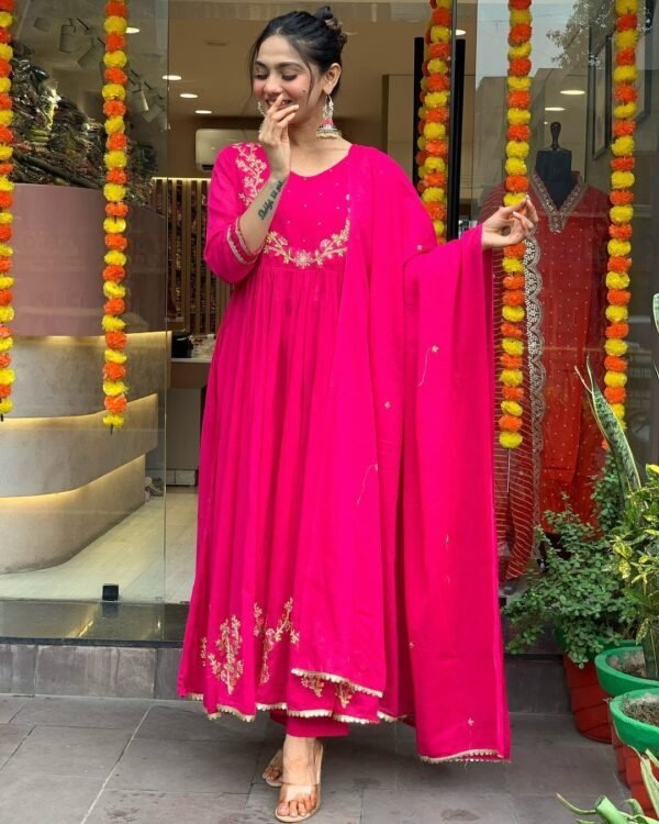 Fabric Long gown Kurti With Pant And Heavy Dupatta - Image 4