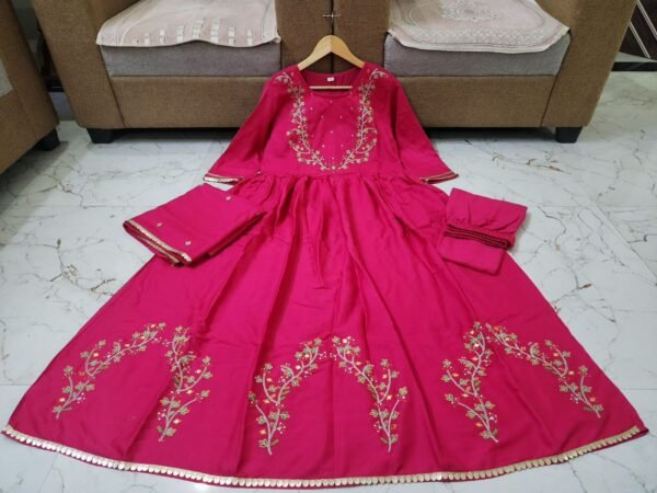 Fabric Long gown Kurti With Pant And Heavy Dupatta - Image 5
