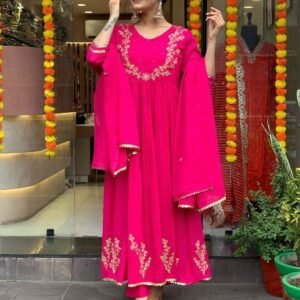 Fabric Long gown Kurti With Pant And Heavy Dupatta