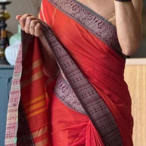 Big border tomotto colour cotton saree