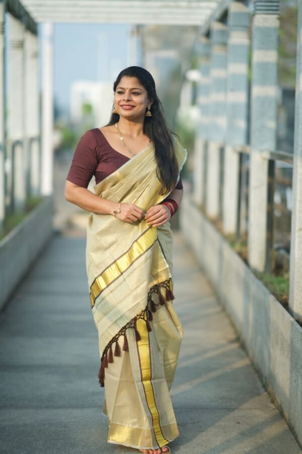 Coffee Brown Colour Tissue Set Mundu