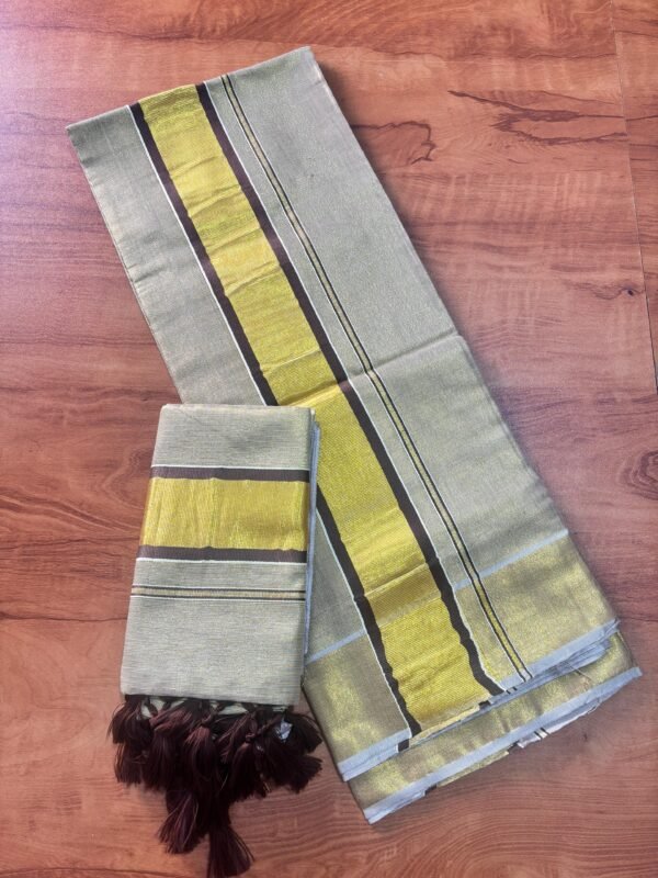 Coffee Brown Colour Tissue Set Mundu - Image 2