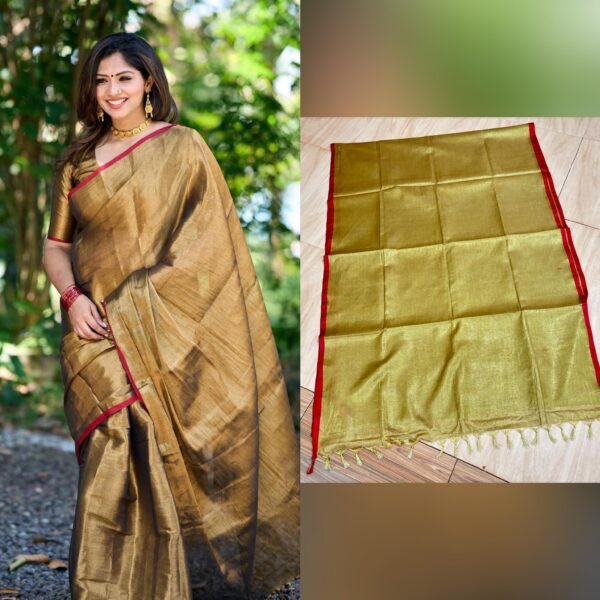 Red Border Golden Tissue Saree - Image 2