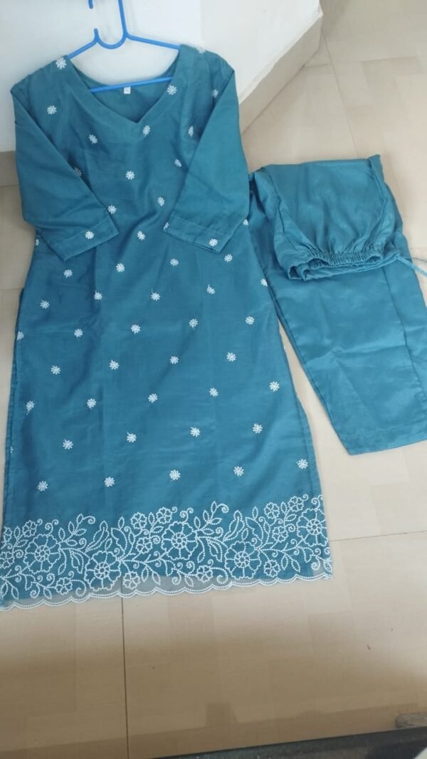 Beautiful Organza  with Embroidary work 2 pcs Kurthi Top & Bottom set - Image 2