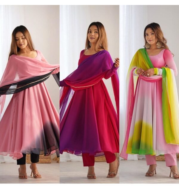 PURE SOFT FOX GEORGETTE MOST TRENDY PADDING FABRIC FULLY FLAIR ANARKALI,WITH DUPPTA SET,PENT READY TO WEAR