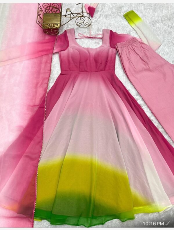 PURE SOFT FOX GEORGETTE MOST TRENDY PADDING FABRIC FULLY FLAIR ANARKALI,WITH DUPPTA SET,PENT READY TO WEAR - Image 2