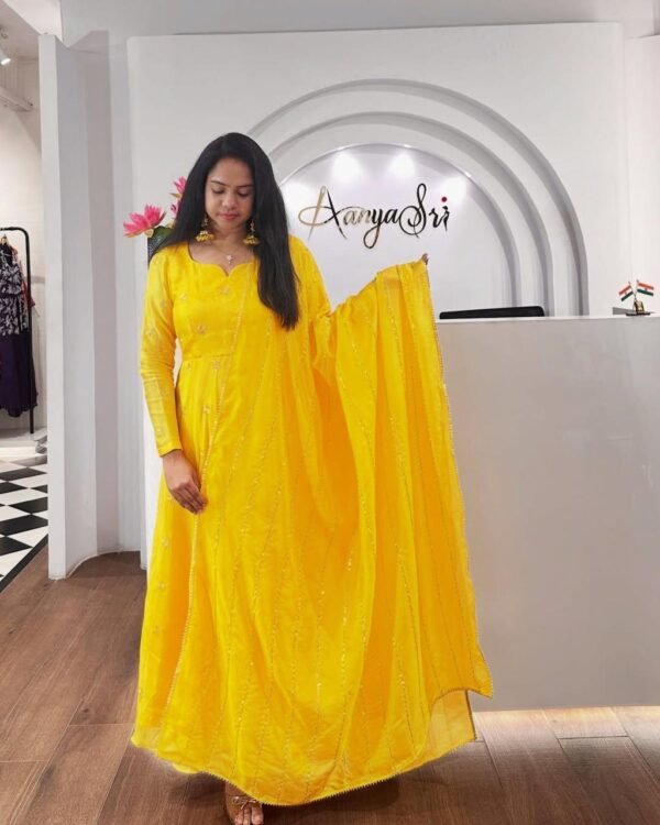 The outfit consists of a Long Anarkali-style Kurti and a Matching Dupatta. - Image 7