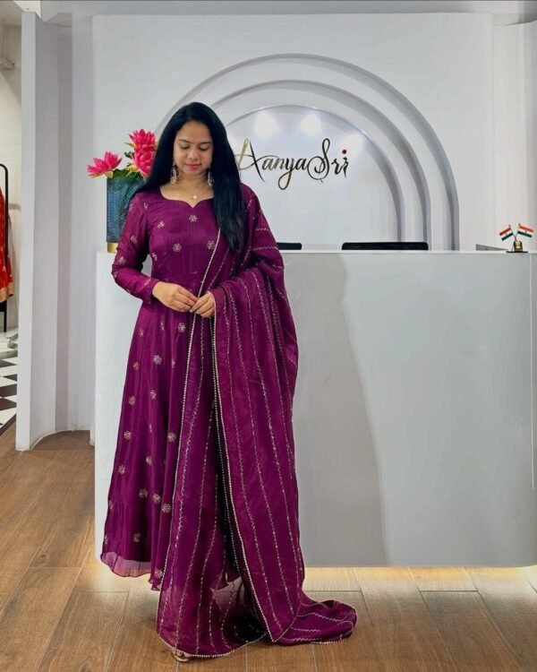 The outfit consists of a Long Anarkali-style Kurti and a Matching Dupatta. - Image 6