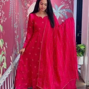 The outfit consists of a Long Anarkali-style Kurti and a Matching Dupatta.