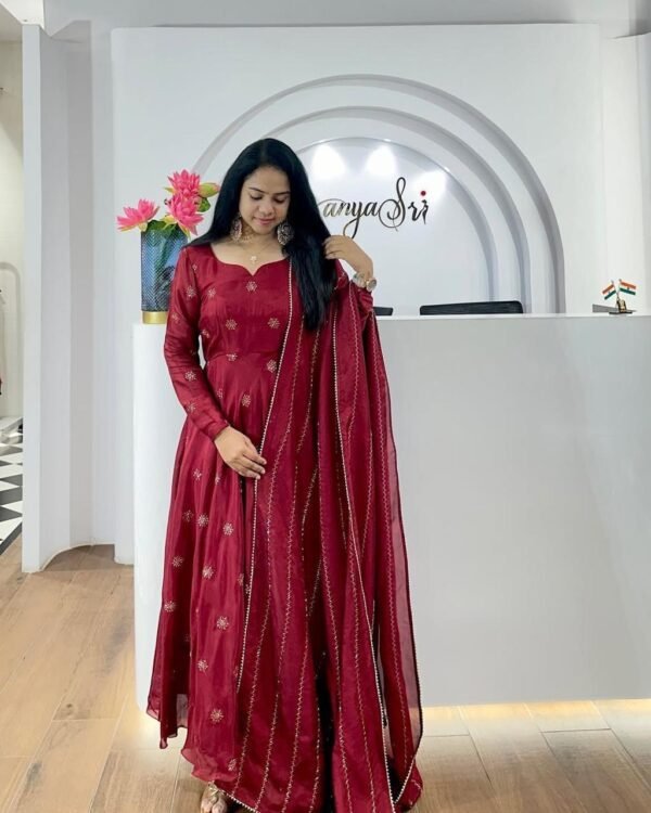 The outfit consists of a Long Anarkali-style Kurti and a Matching Dupatta. - Image 5