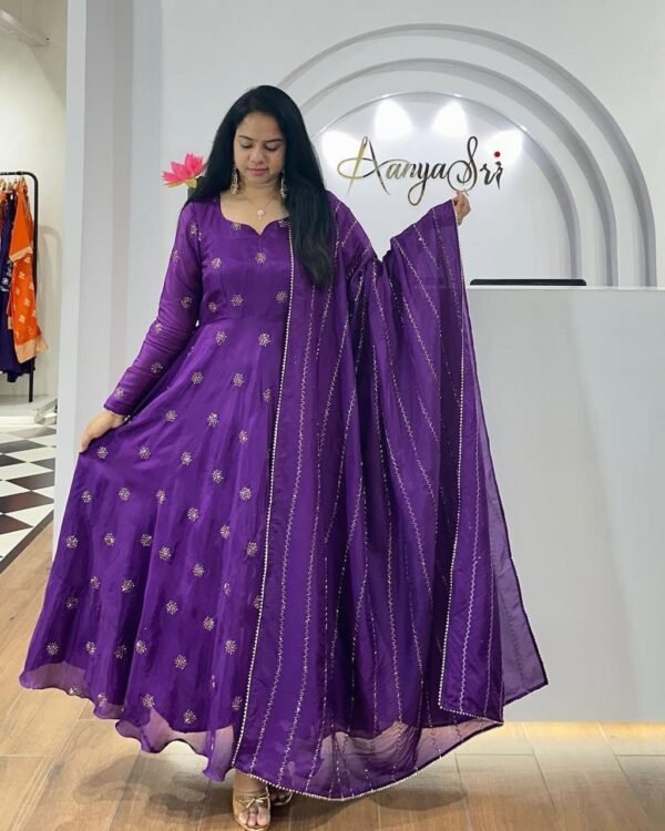 The outfit consists of a Long Anarkali-style Kurti and a Matching Dupatta. - Image 2