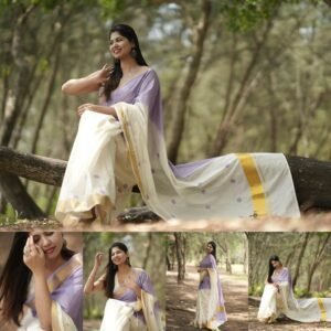 Lavender Half Dyed Polka Cotton Saree