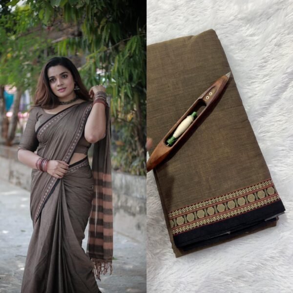Pure Cotton Coin Small Border Saree - Image 2