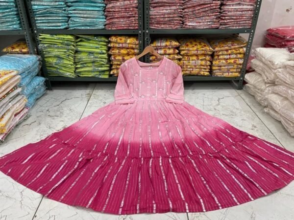 Pure Cotton  Lurex  Fabric Gown with Attached With Pure Cotton Linning - Image 3