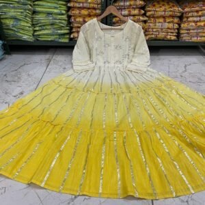 Pure Cotton  Lurex  Fabric Gown with Attached With Pure Cotton Linning