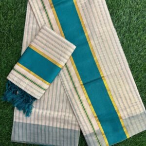 Golden Tissue Settumundu with Stripes