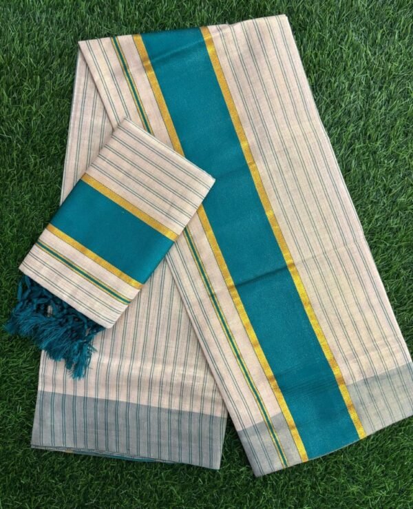Golden Tissue Settumundu with Stripes