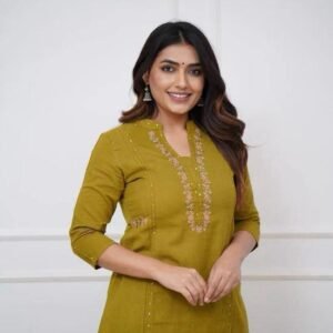 Pure Cotton Pleated Pattern Kurta with Heavy Embroided Panels and Sequence Work