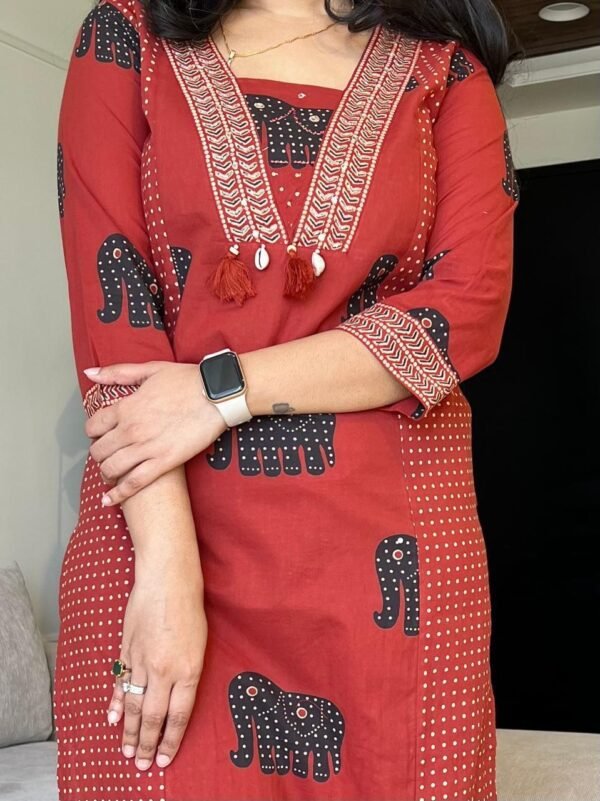 Pure fine Cotton fabric   Kurti with Pant with Cotton Dupatta - Image 5