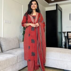 Pure fine Cotton fabric   Kurti with Pant with Cotton Dupatta