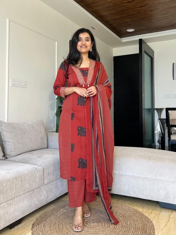 Pure fine Cotton fabric   Kurti with Pant with Cotton Dupatta
