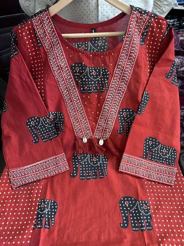 Pure fine Cotton fabric   Kurti with Pant with Cotton Dupatta - Image 2
