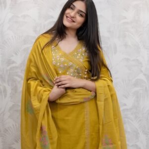 🌹🌹Pure fine Cotton fabric   Kurti with Pant with cotton 100-100 Dupatta*🌹🌹Nack Embroidery Work