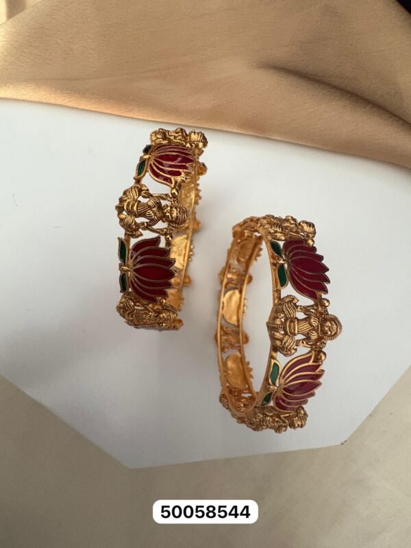 Lotus Lakshmi bangles 
Shade- Matte gold - Image 2