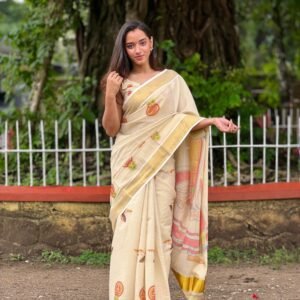Kathakali and onam theme digital print saree with blouse designs