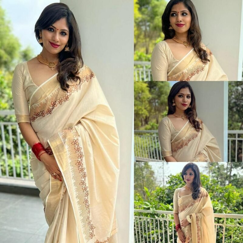 flower shed golden tissue embroidered saree - Image 4