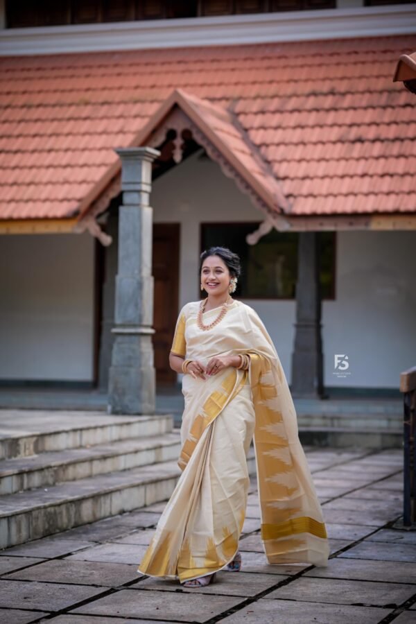 Border temple weave golden tissue saree - Image 2