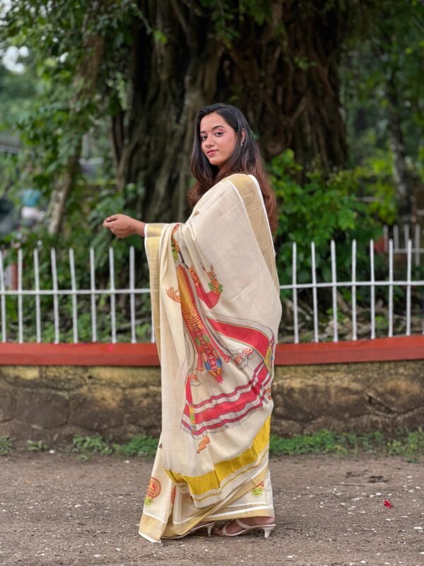 Kathakali and onam theme digital print saree with blouse designs - Image 3