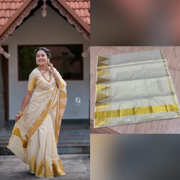 Border temple weave golden tissue saree - Image 4