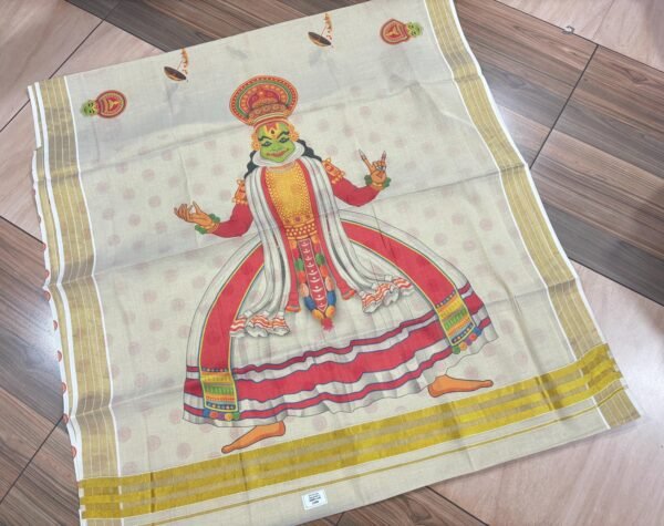 Kathakali and onam theme digital print saree with blouse designs - Image 4