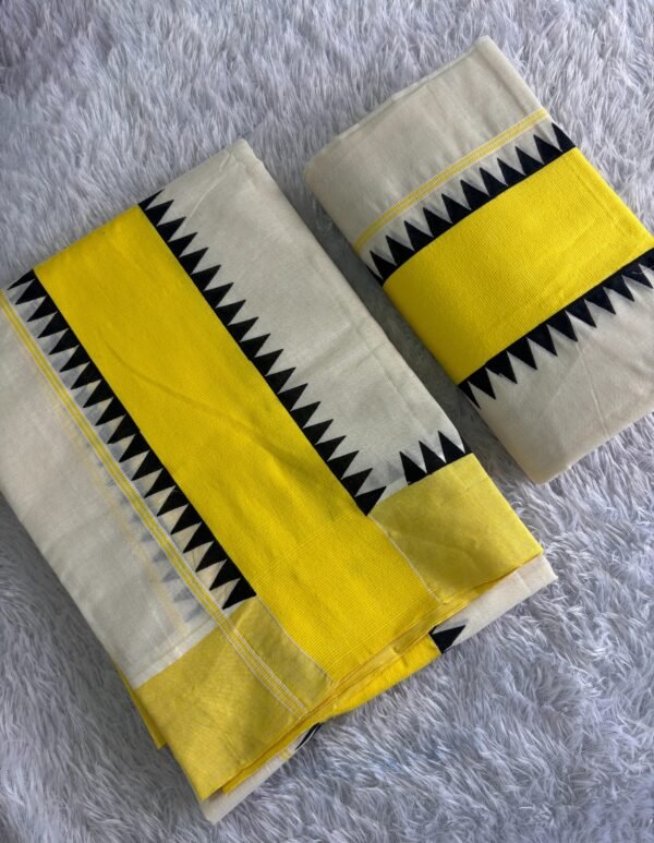 Black and yellow temple design Set mundu - Image 2