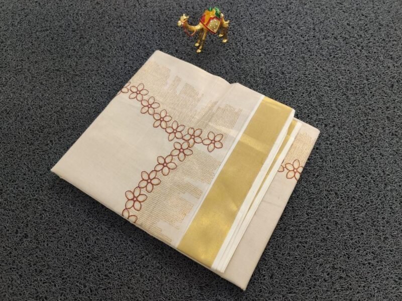 flower shed golden tissue embroidered saree - Image 3