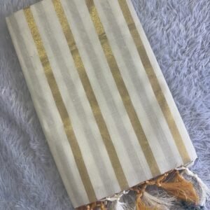 Cotton golden lines saree with tussels