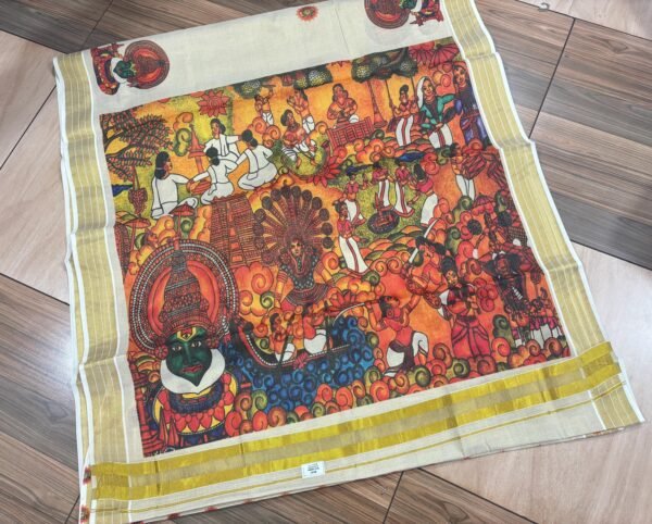 Kathakali and onam theme digital print saree with blouse designs - Image 5