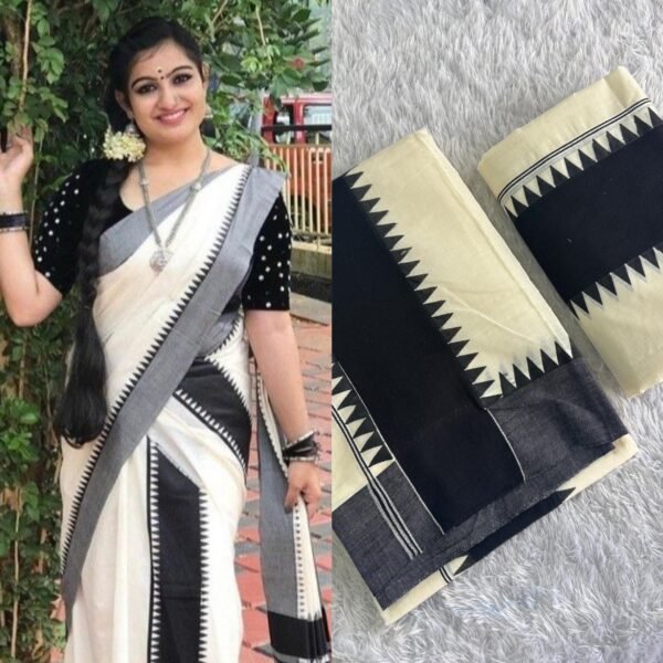 Black and yellow temple design Set mundu