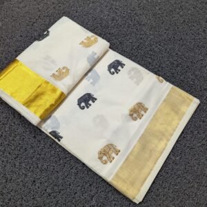 Elephant embroidery golden Jari cotton saree