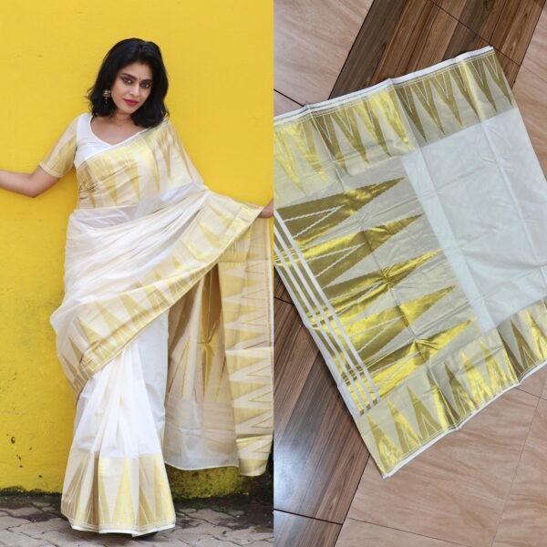 Cotton big temple weave saree - Image 5